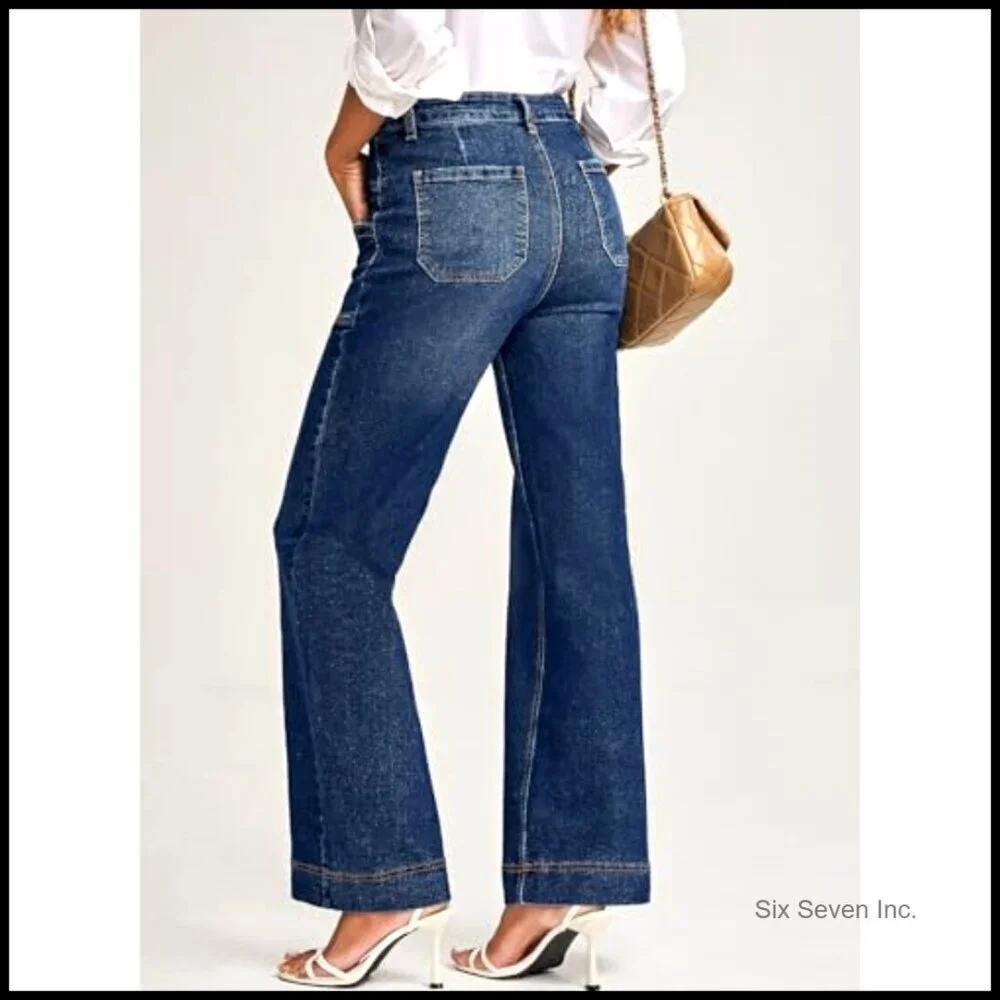 Wide Leg Bootcut Jeans High Waisted Stretchy Denim Trendy Y2K Chic